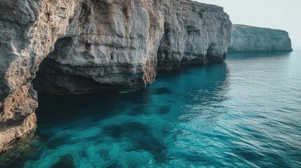 Poster - Majestic cliffs and serene blue waters create a breathtaking coastal landscape perfect for nature enthusiasts and photographers.
