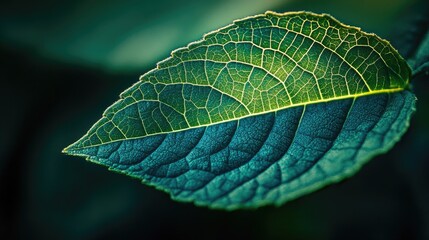 Poster - Detailed macro shot of a vibrant green leaf showcasing intricate textures and patterns in natural light ideal for botanical themes