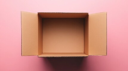 Aufkleber - Empty cardboard packing box on a pink background symbolizing storage and organization concepts in creative and marketing projects
