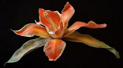 Poster - Strelitzia flower in vibrant colors showcasing intricate petal details against a black backdrop for striking visual appeal