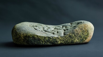 Leinwandbilder - Footpad-shaped stone with natural textures and colors against a dark background showcasing unique geological features and artistic appeal.