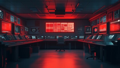 Technology control room modern system virtual with red light