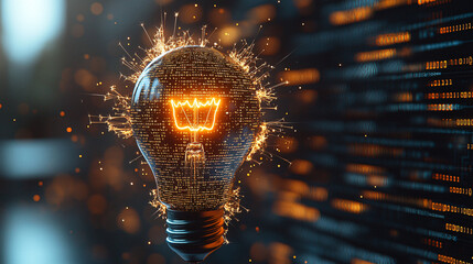 Digital Innovation Glowing Lightbulb with Code Sparks