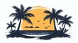 © Zalema - Beautiful sunrise view with view of palm trees and mountains retro neon color