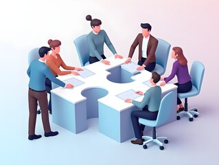 Wall Mural - collaboration teamwork business jigsaw for website landing homepage with isometric style