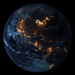 Wall Mural - Nighttime view of planet Earth from space, global network connectivity lighting up North America, South America, Europe, Africa, Asia, and the Middle East