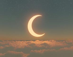 Canvas Print - Crescent Moon Above Clouds