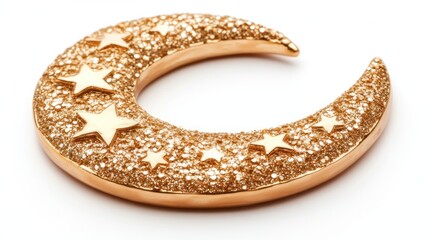 Sticker - A shimmering gold crescent moon adorned with raised stars. Ideal for celestial-themed decorations or Ramadan crafts.