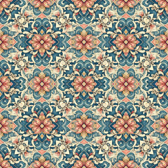 Wall Mural - seamless pattern with flowers tribal traditional Thai style 