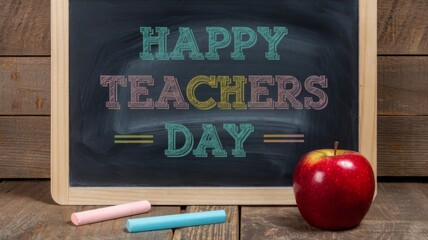 Happy Teachers Day on chalkboard - Retro-styled chalkboard with 