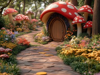 a fairytale forest, digital backdrop for overlay, photo backdrop, flowers and bright colors, mushrooms, painterly, cinematic lighting, photorealistic,


