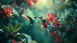 © Julaini - Hummingbirds Kissing Amidst Lush Red Blossoms: A Serene Nature Scene