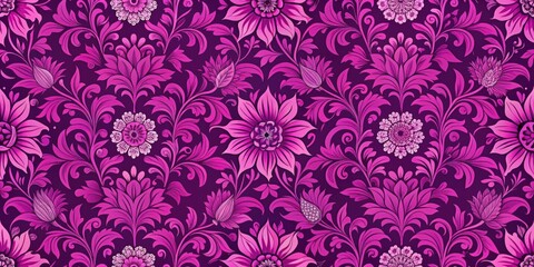 Colorful seamless fuchsia purple floral wallpaper background for digital use, digital, color palette,  digital, color palette