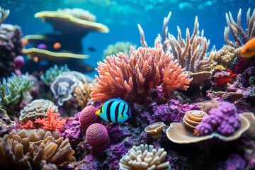 Wall Mural - mesmerizing beauty of underwater ecosystems is showcased in intricate and colorful world of a coral 