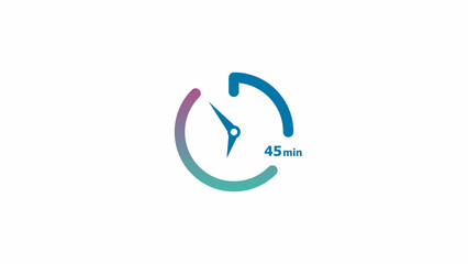 Wall Mural - 45 minute clock icon timer colorful 4k illustration. Abstract white background 4k illustration.