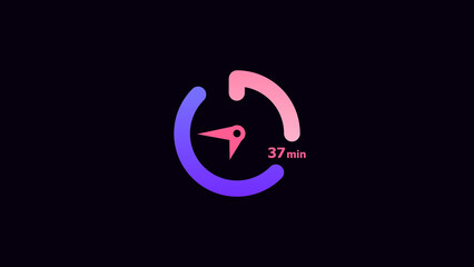 Wall Mural - 37 minute clock icon timer colorful 4k illustration. Abstract black background 4k illustration.