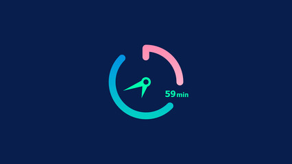 Wall Mural - 59 minute clock icon timer colorful 4k illustration. Abstract dark blue background 4k illustration.