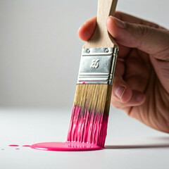 Wall Mural - pink paint brush drip on white background  close up stock photo