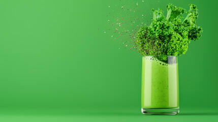 Wall Mural - Fresh green smoothie with kale and herbs bursting with energy