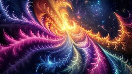 Wall Mural - Expansive neon fractals cascading through the depths of space