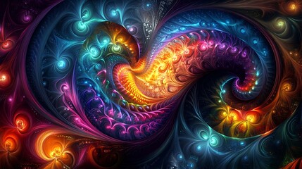Wall Mural - Expansive neon fractals cascading through the depths of space