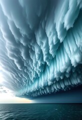 Wall Mural - A massive, mesmerizing shelf cloud hangs low over a dark ocean, creating a dramatic and aweinspiring natural spectacle. The clouds texture is strikingly detailed.