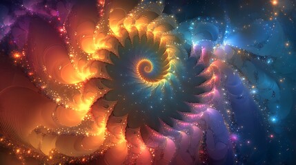 Wall Mural - Vivid neon fractal patterns spiraling through a galaxy filled with light
