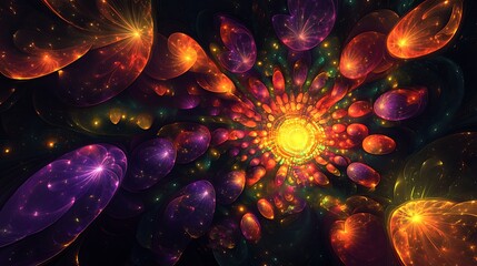 Wall Mural - Nebula-inspired fractals glowing with vibrant neon energy in deep space