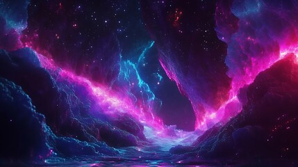 Wall Mural - Luminous fractal designs glowing with neon colors in a space environment