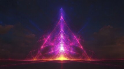 Wall Mural - Pulsating neon fractals morphing into celestial structures under a dark sky