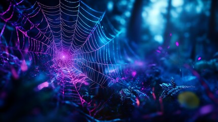 Wall Mural - Abstract fractal webs illuminated by neon light in a cosmic atmosphere