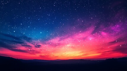 Wall Mural - Radiant fractal patterns glowing with neon hues over a star-filled sky