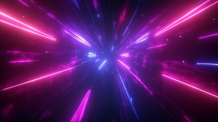 Wall Mural - Abstract neon fractal designs radiating energy in a dark universe