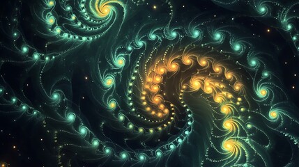 Wall Mural - Hypnotic fractal patterns glowing with neon energy in deep space