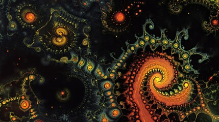 Wall Mural - Hypnotic fractal patterns glowing with neon energy in deep space