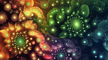 Wall Mural - Luminous neon fractals blending into an abstract galaxy-inspired background