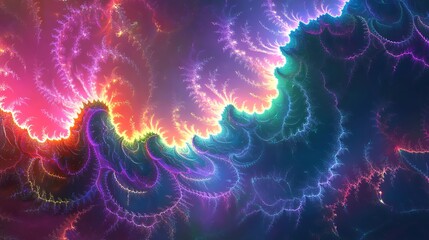 Wall Mural - Flowing neon fractals creating mesmerizing patterns in deep space