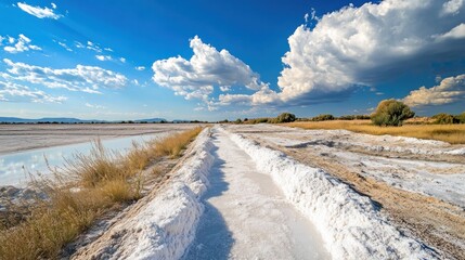 Canvas Print - Salt Flats Path Under a Blue Sky