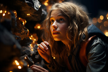 viewer is fully immersed in darkness and mystery of a deep cavern, experiencing absence of light, en