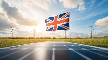 Wall Mural - Solar Power and Wind Energy with British Flag