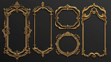 Wall Mural - cartoon set of square golden game rank frames isolated on background. vector illustration of medieva