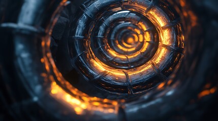 Wall Mural - Abstract spiral tunnel with transparent glowing edges creating depth