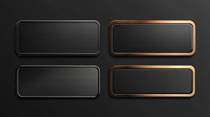 Set of steel tags with blank metal surface isolated on black background. Vector realistic illustration of silver or iron bolted plates, shiny button frames, nameplate badges with light reflection