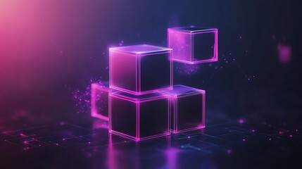 Wall Mural - glowing cubes abstract digital neon art