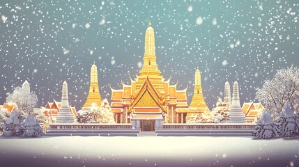 Winter landscape with temple