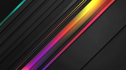 Wall Mural - Dark grey black abstract background with rainbow glowing lines design for social media post, business, advertising event. Modern technology innovation colourful concept background