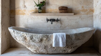 Canvas Print - Luxury Stone Bathtub in Minimalist Bathroom Design