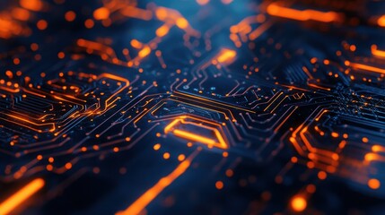 Abstract background with circuit board and technology lines, orange