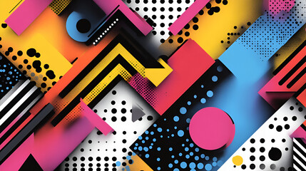 Wall Mural - Abstract Geometric Pattern: A vibrant and dynamic composition of bold, geometric shapes, layered in a playful and energetic style. The abstract design features a blend of vibrant colors.