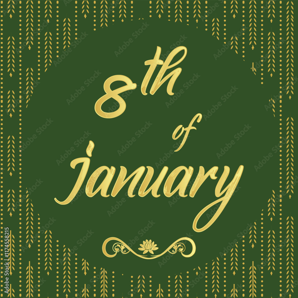 January 8 Daily Calendar Icon, stylish Background with Vector ...